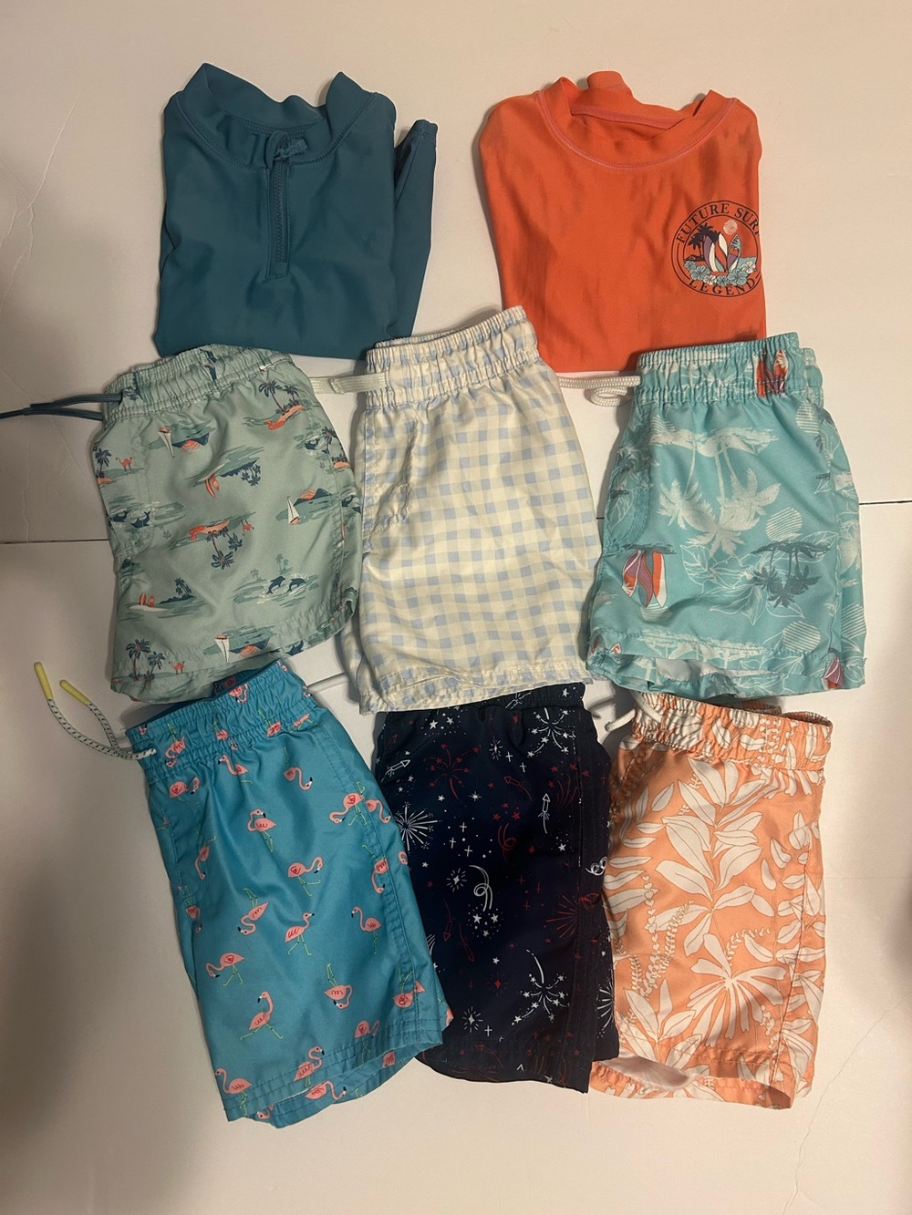 Lot of Carter's, Janie and Jack, etc. Kids Swim Trunks and rash guards
